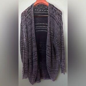 New women Sz L/Xl grey tie dyed open down knit casual business cardigan sweater